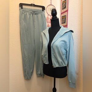 Cropped Hoodie & Jogger Set in Light Sage - Women Pants & Jumpsuits